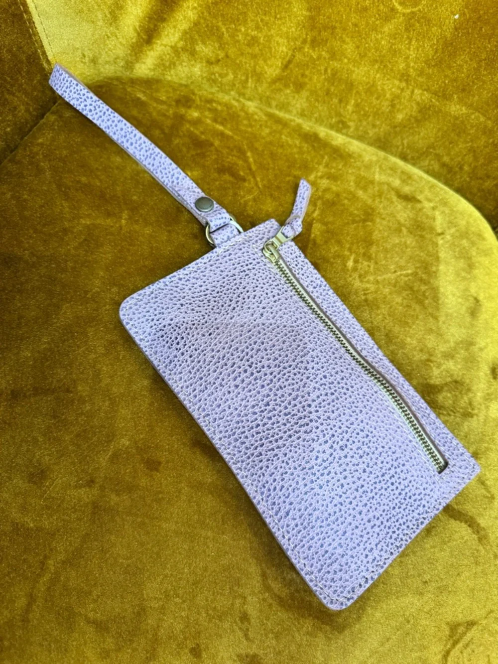 Portland Leather Lilac Pebbled Wristlet Clutch with Gold Zipper - Picture 1 of 3